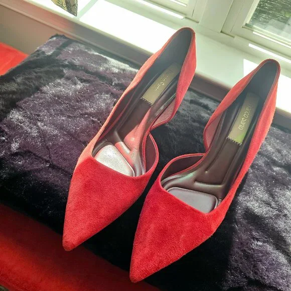 NWOT Franco Sarto Tana Suede Red Heels - Size 9.5 - Picture 6 of 14